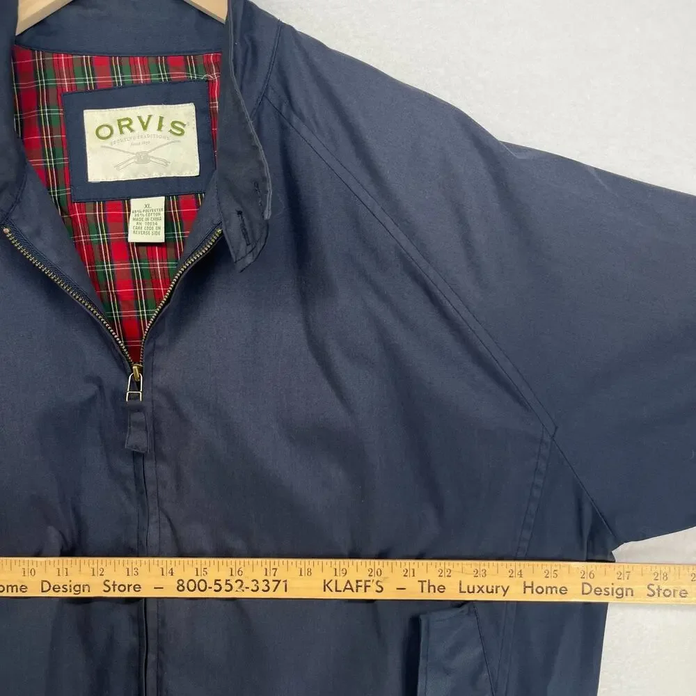 ORVIS Jacket Mens XL Harrington Bomber Tartan Plaid Lined Full Zip Blue VTG - Picture 10 of 12